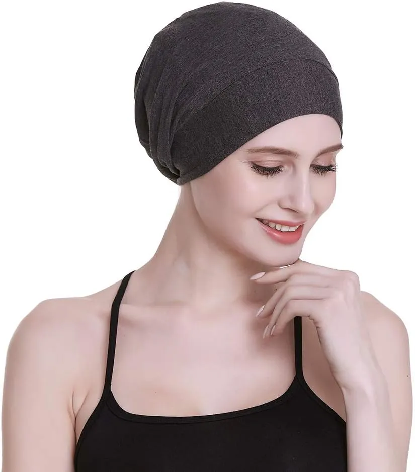 Silk Satin Lined Sleep Cap,Inner 19MM 100% Mulberry Silk Outer Viscose Nature Breathable for Hair