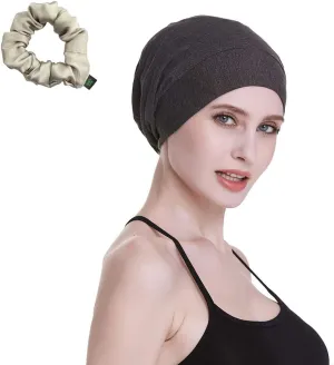Silk Satin Lined Sleep Cap,Inner 19MM 100% Mulberry Silk Outer Viscose Nature Breathable for Hair