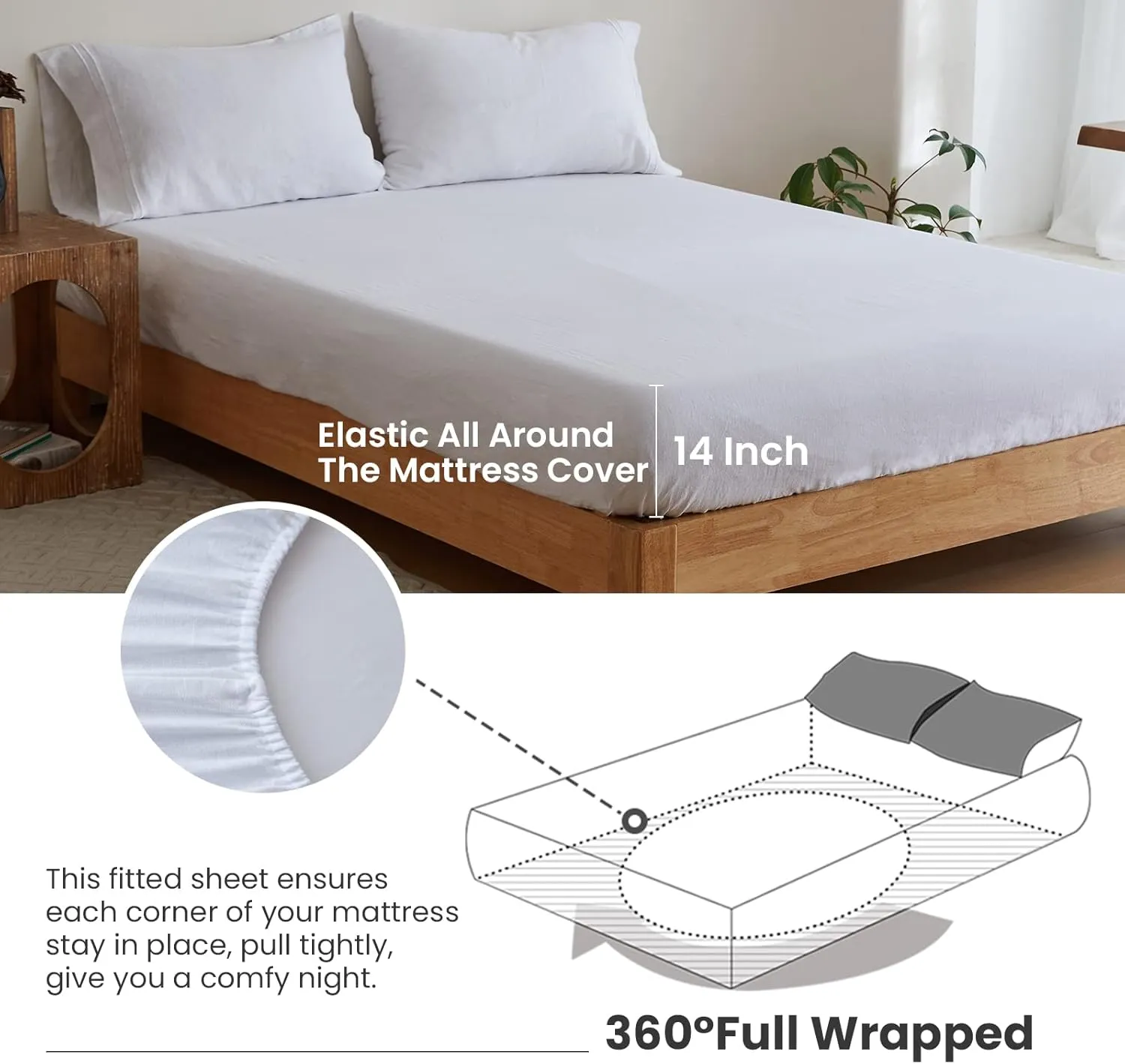 Simple&Opulence 100% Linen Sheet Set 4 Pieces Natural France Flax Bed Sheet (1 Flat Sheet, 1 Fitted Sheet, 2 Pillowcases) Breathable Luxury Hotel Bedding - Embroidery White, King Size