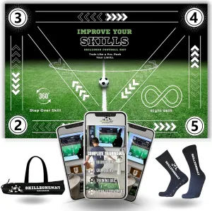 SkillZone Soccer Training Mat - Complete Set with Video Hub | Includes Grip Socks & Carry Bag | Non-Slip, Ultra-Thick & Wide for Agility, Ball Control & Mastery | Indoor & Outdoor Soccer Trainer for All Ages