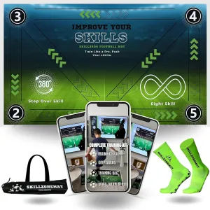 SkillZone Soccer Training Mat - Complete Set with Video Hub | Includes Grip Socks & Carry Bag | Non-Slip, Ultra-Thick & Wide for Agility, Ball Control & Mastery | Indoor & Outdoor Soccer Trainer for All Ages