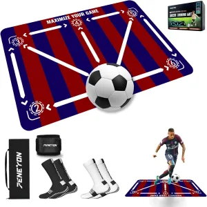 Soccer Training Mat with Soccerball socks-Non-Slip Soccer Training Equipment for Adults and Professional Athletes to Boost Speed, Strength & Coordination | Soccer Trainer for Indoor/Outdoor Drills