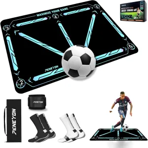 Soccer Training Mat with Soccerball socks-Non-Slip Soccer Training Equipment for Adults and Professional Athletes to Boost Speed, Strength & Coordination | Soccer Trainer for Indoor/Outdoor Drills