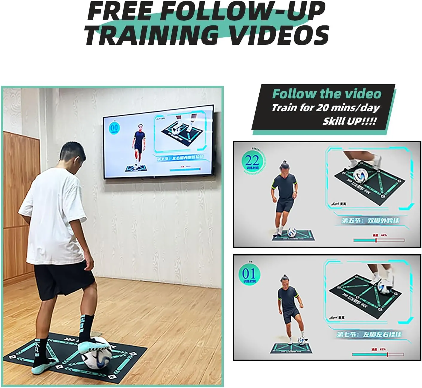 Soccer Training Mat with Training Videos, Soccer Dribble Trainer for All Ages - Soccer Footstep Training Equipment with Non-Slip Socks - Ideal Gift Set for All Age Kids