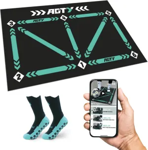 Soccer Training Mat with Training Videos, Soccer Dribble Trainer for All Ages - Soccer Footstep Training Equipment with Non-Slip Socks - Ideal Gift Set for All Age Kids