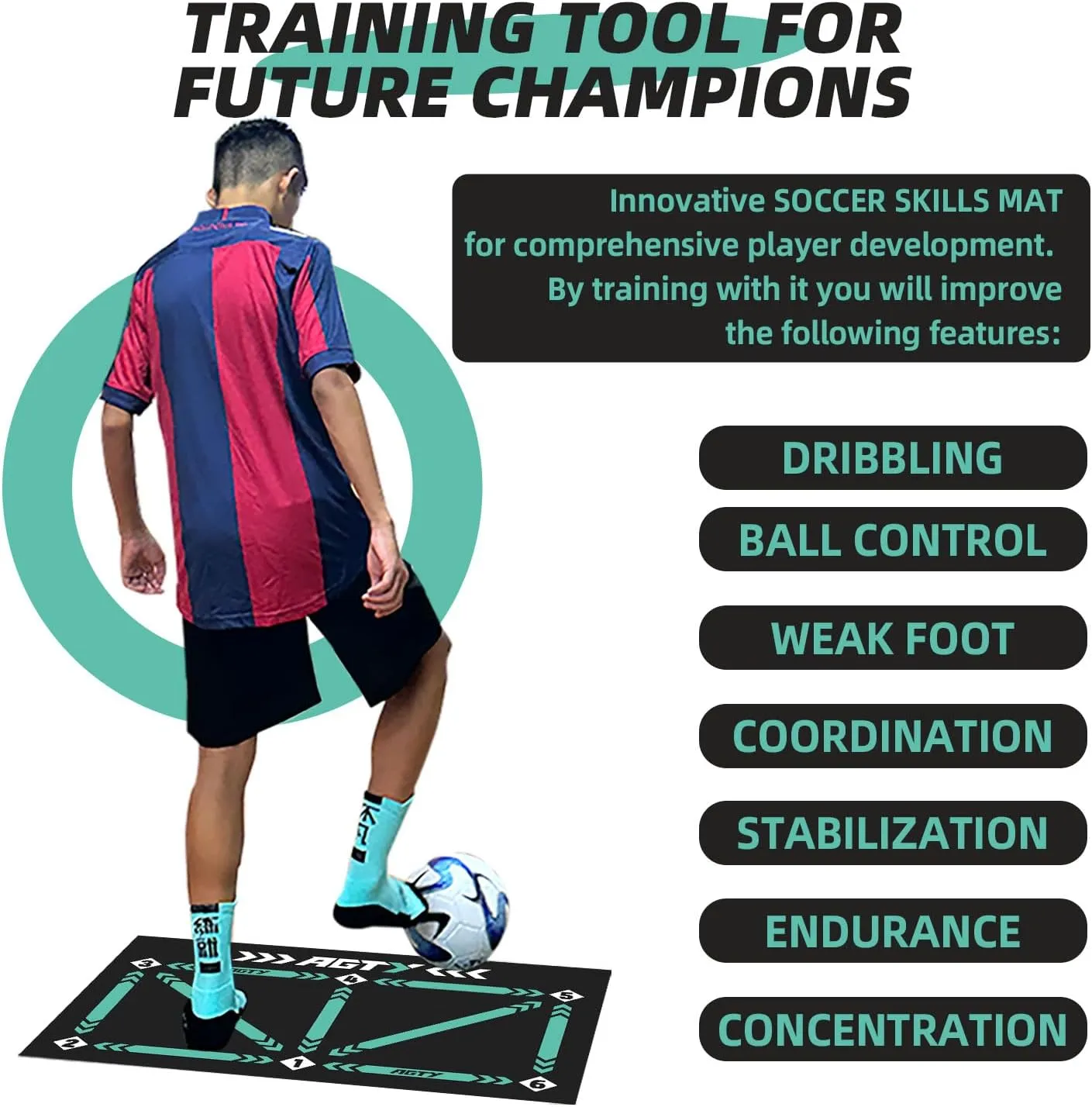 Soccer Training Mat with Training Videos, Soccer Dribble Trainer for All Ages - Soccer Footstep Training Equipment with Non-Slip Socks - Ideal Gift Set for All Age Kids