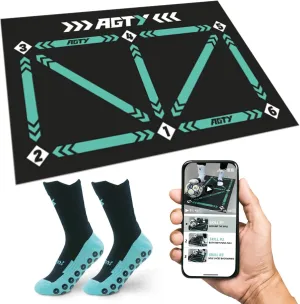 Soccer Training Mat with Training Videos, Soccer Dribble Trainer for All Ages - Soccer Footstep Training Equipment with Non-Slip Socks - Ideal Gift Set for All Age Kids