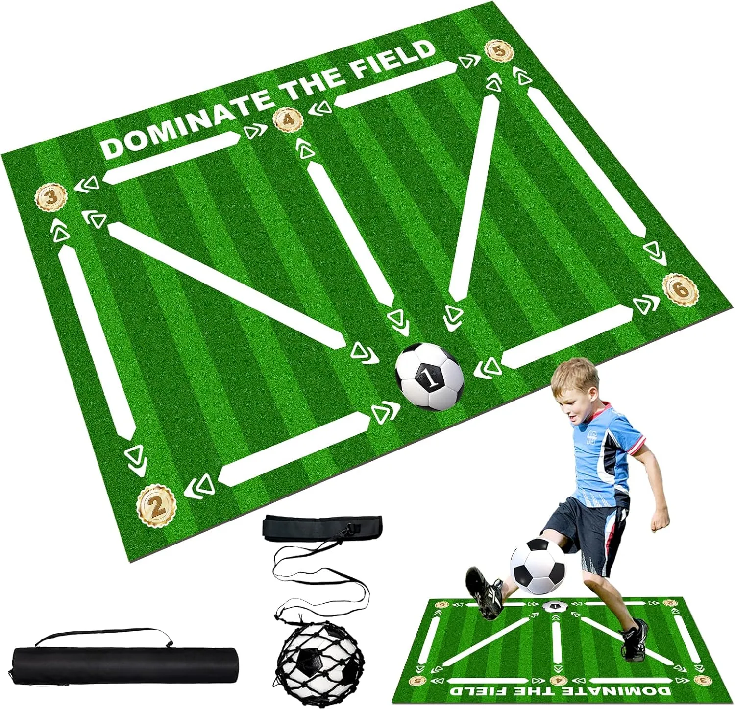 Soccer Training Mat,Soccer Footwork Training Mat with Rebound Belt & Tote Bag,Soccer Trainer Equipment Improves Ball Control, Speed & Strength,Anti-Slip Silent Design for Indoor/Outdoor Practice