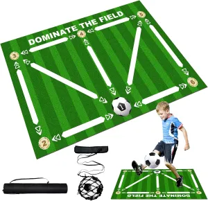 Soccer Training Mat,Soccer Footwork Training Mat with Rebound Belt & Tote Bag,Soccer Trainer Equipment Improves Ball Control, Speed & Strength,Anti-Slip Silent Design for Indoor/Outdoor Practice