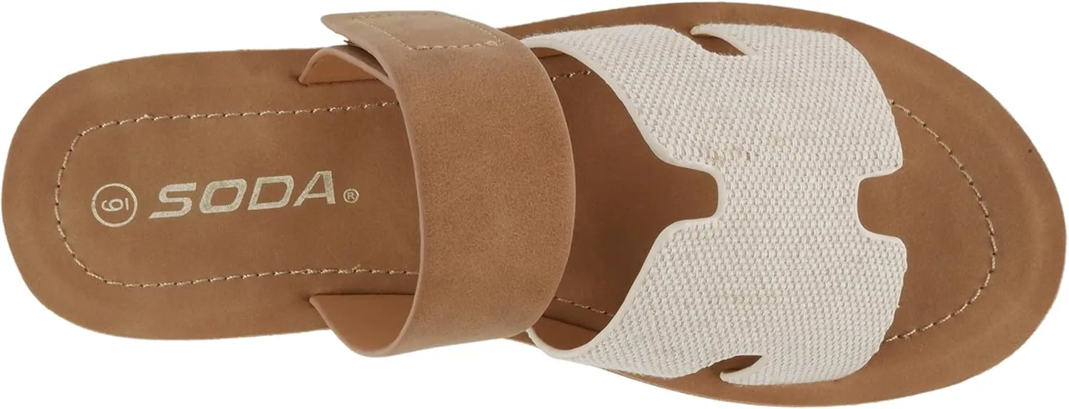 Soda “Tonya” ~ Women Open Round Toe Double Strap Slide On Sandal