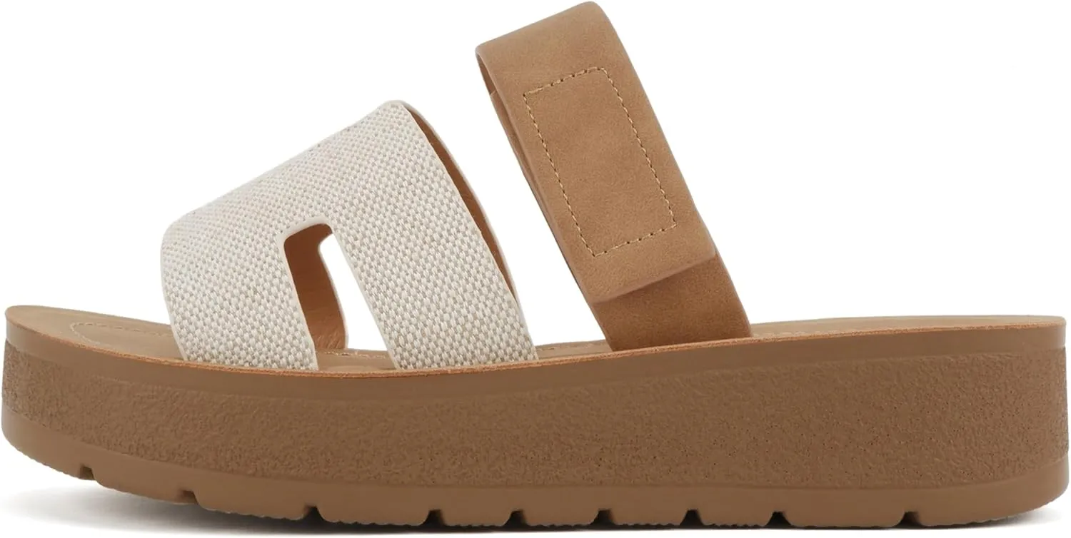 Soda “Tonya” ~ Women Open Round Toe Double Strap Slide On Sandal