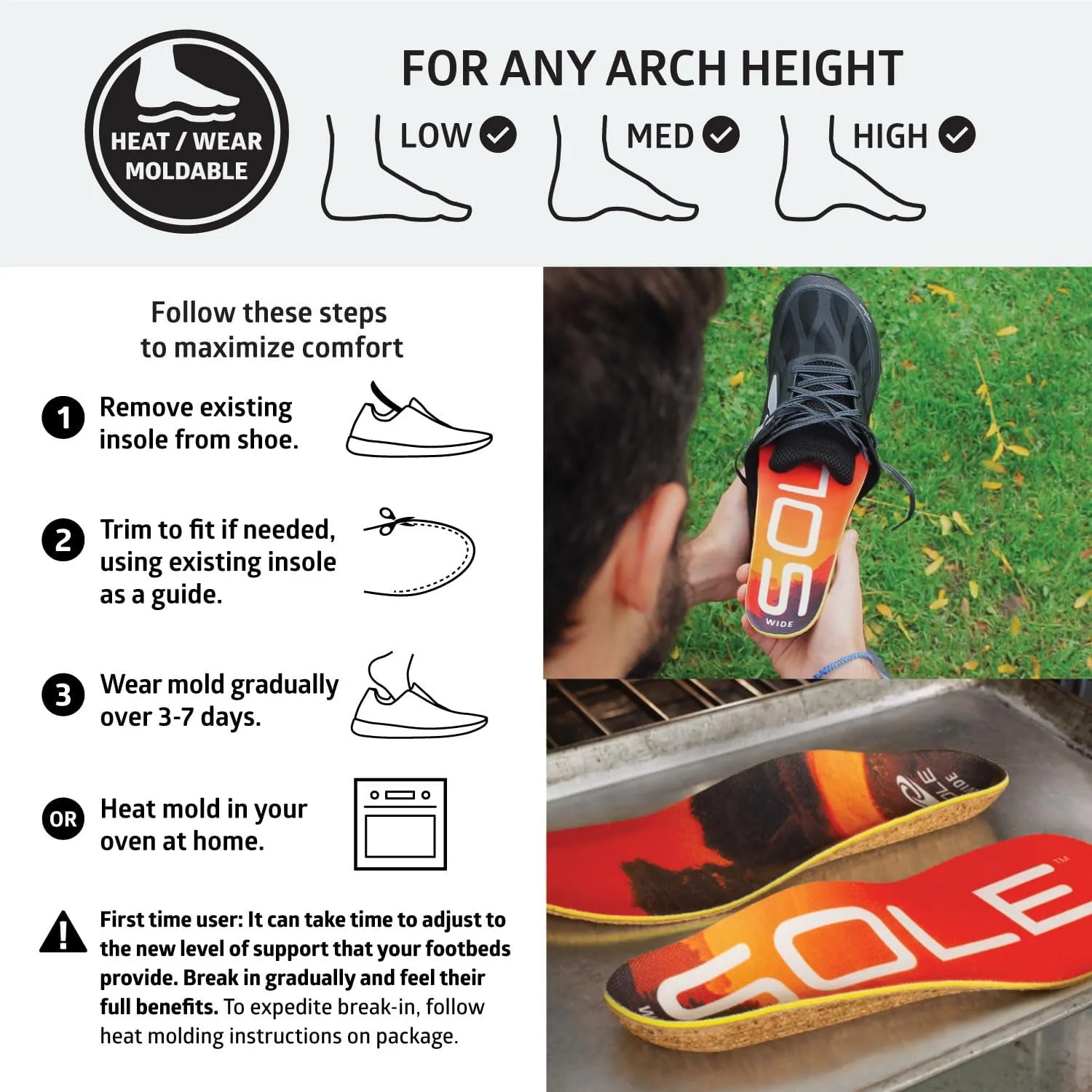 SOLE Performance Medium Plantar Fasciitis Insoles, Men & Women - Arch Support Inserts for Foot Health and Heel Pain Relief, Orthotic Shoe Inserts - Multiple Sizes