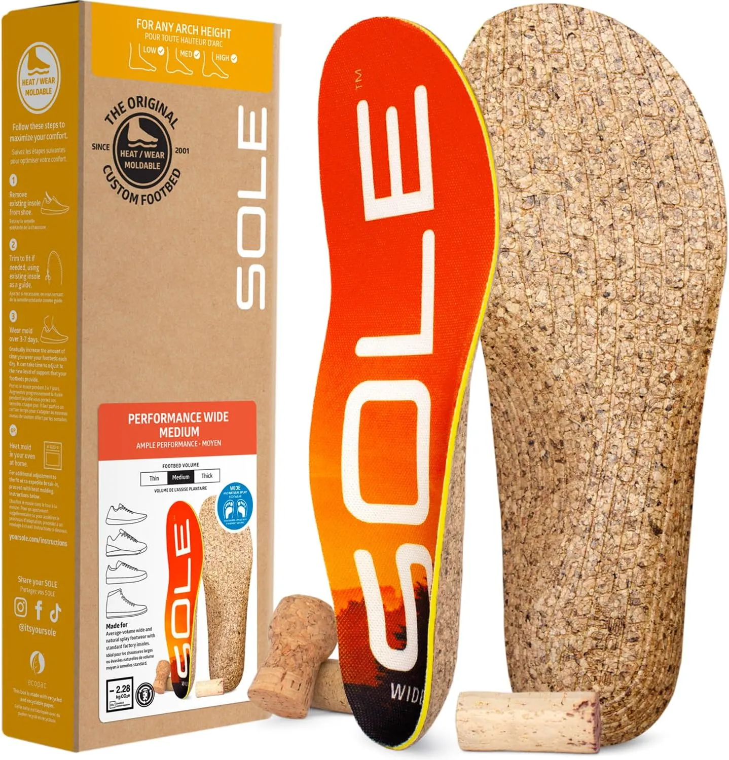 SOLE Performance Medium Plantar Fasciitis Insoles, Men & Women - Arch Support Inserts for Foot Health and Heel Pain Relief, Orthotic Shoe Inserts - Multiple Sizes