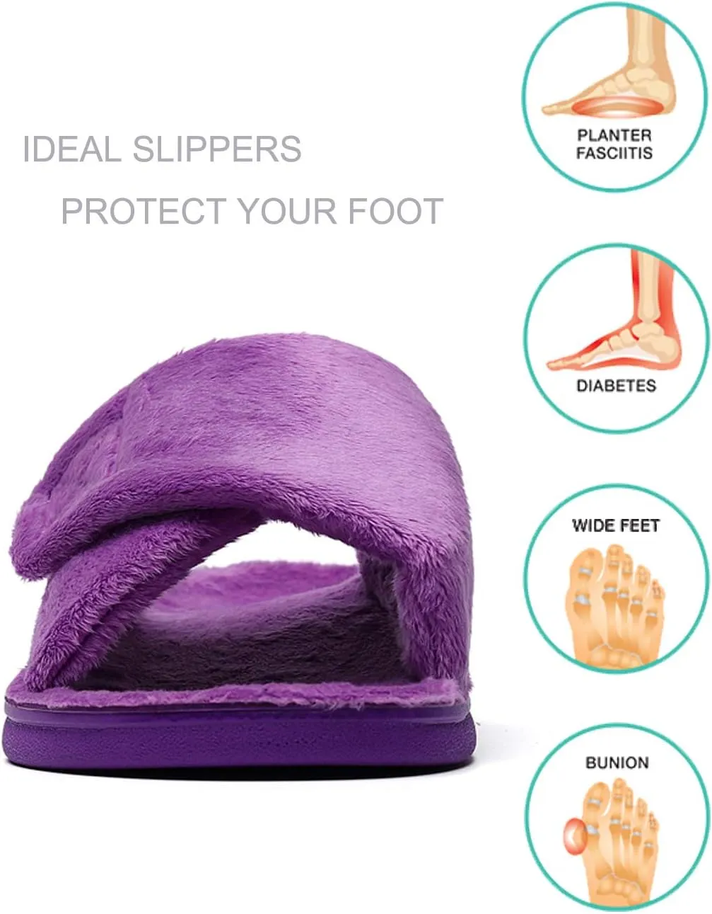 SOLLBEAM Women's Plantar Fasciitis Fuzzy House Orthopedic Adjustable Slippers With Arch Support Orthotic Heel Cup Sandals For Ladies