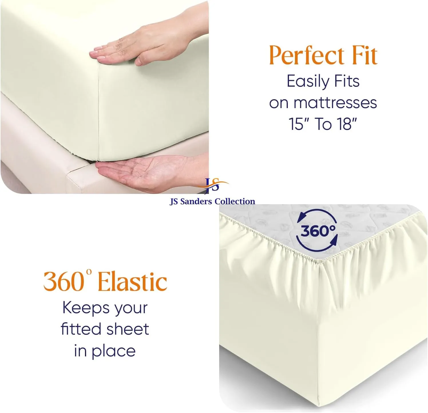 Split Head Flex Cal King Sheet Set - 100% Cotton Bed Sheets for Adjustable Beds - Flex Top Cal King Sheets for Sleep Number Beds 18" Deep, 34" Split Top 4 Piece Set (Half Split Fitted) Ivory