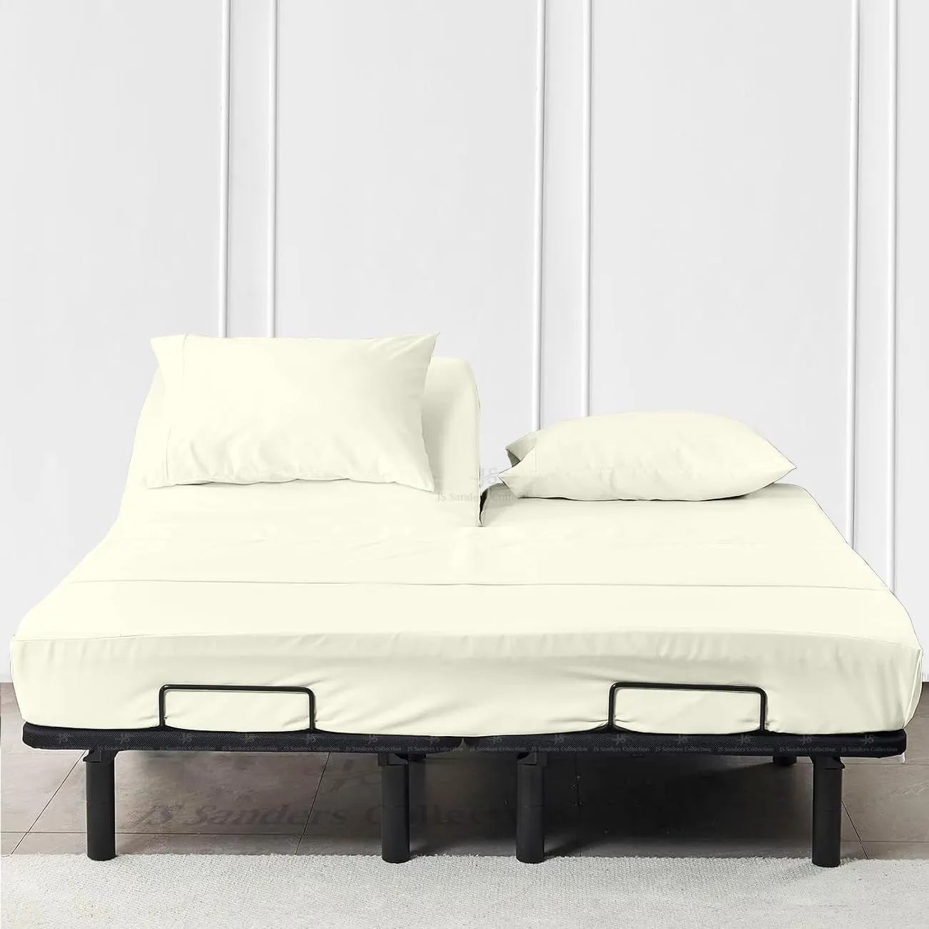 Split Head Flex Cal King Sheet Set - 100% Cotton Bed Sheets for Adjustable Beds - Flex Top Cal King Sheets for Sleep Number Beds 18" Deep, 34" Split Top 4 Piece Set (Half Split Fitted) Ivory