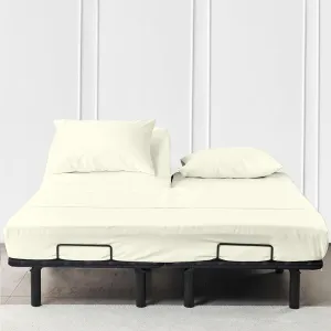 Split Head Flex Cal King Sheet Set - 100% Cotton Bed Sheets for Adjustable Beds - Flex Top Cal King Sheets for Sleep Number Beds 18" Deep, 34" Split Top 4 Piece Set (Half Split Fitted) Ivory