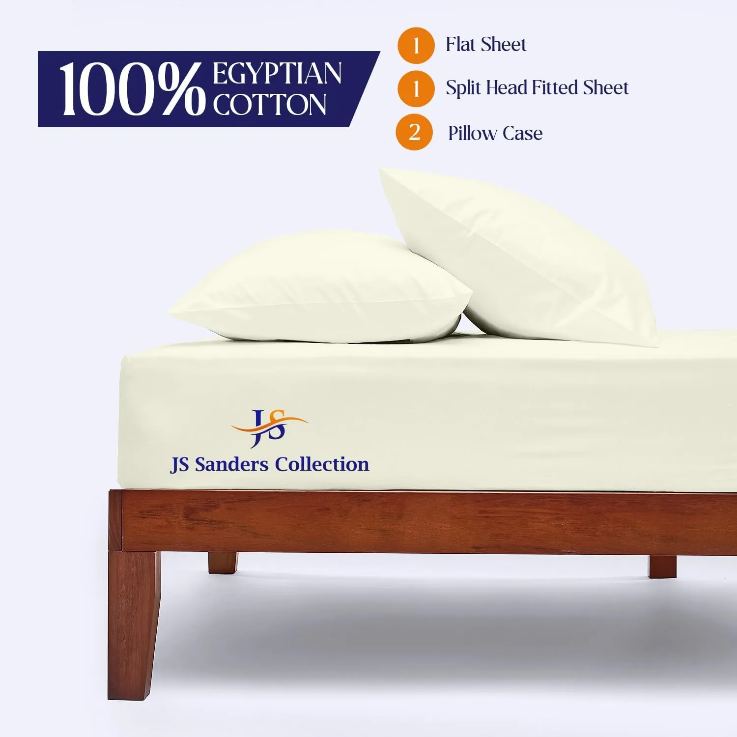 Split Head Flex Cal King Sheet Set - 100% Cotton Bed Sheets for Adjustable Beds - Flex Top Cal King Sheets for Sleep Number Beds 18" Deep, 34" Split Top 4 Piece Set (Half Split Fitted) Ivory
