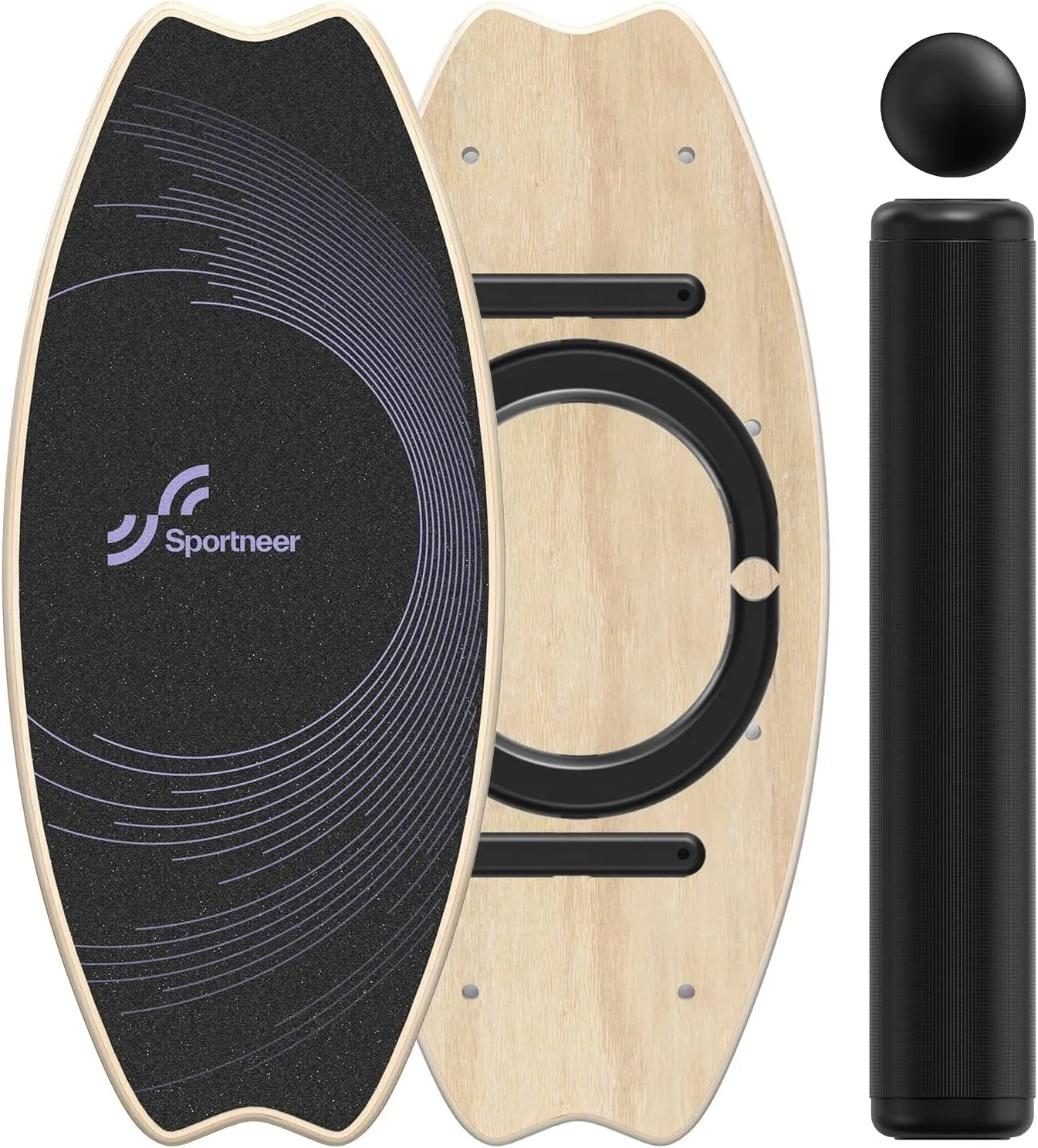 Sportneer Balance Board - 7 Modes Wobble Board with Adjustable Stoppers - Exercise Balancing Stability Trainer for Improve Balance, Surf Trainer & Physical Therapy - Roller and 2.8'' Ball Included
