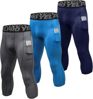 SPVISE 1 or 3 Pack 3/4 Compression Pants Men Athletic Gym Capri Leggings Running Tights Dry Fit Basketball Sports Base Layer