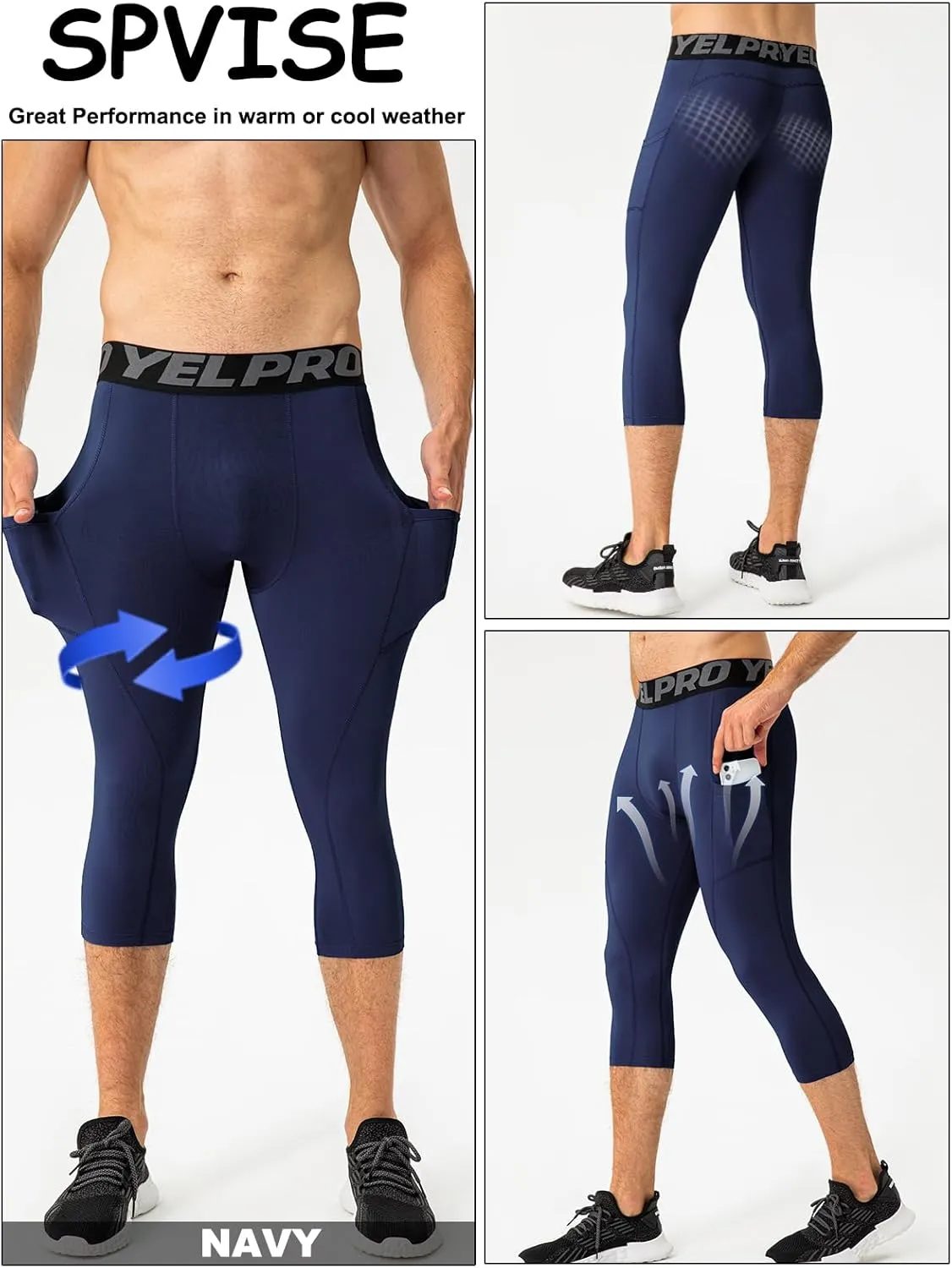 SPVISE 1 or 3 Pack 3/4 Compression Pants Men Athletic Gym Capri Leggings Running Tights Dry Fit Basketball Sports Base Layer