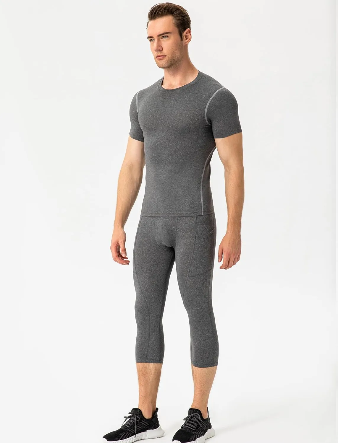 SPVISE 1 or 3 Pack 3/4 Compression Pants Men Athletic Gym Capri Leggings Running Tights Dry Fit Basketball Sports Base Layer