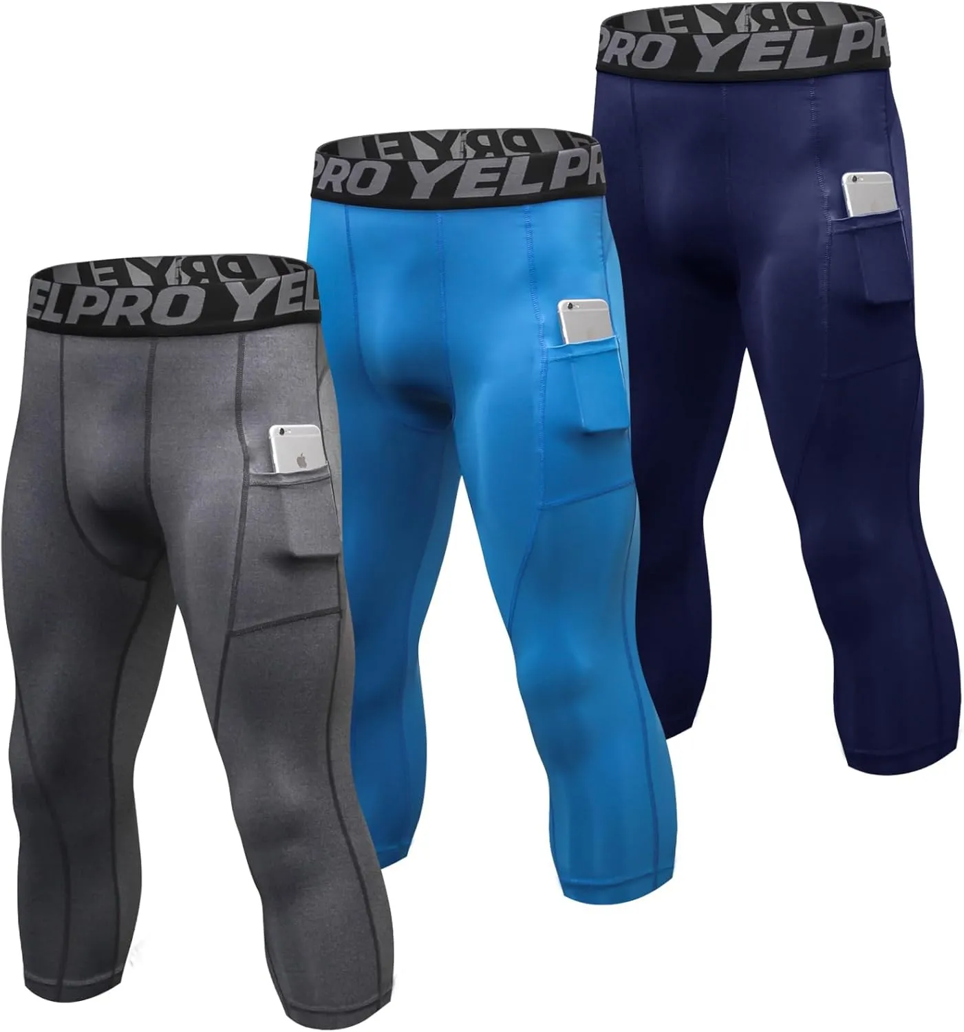 SPVISE 1 or 3 Pack 3/4 Compression Pants Men Athletic Gym Capri Leggings Running Tights Dry Fit Basketball Sports Base Layer
