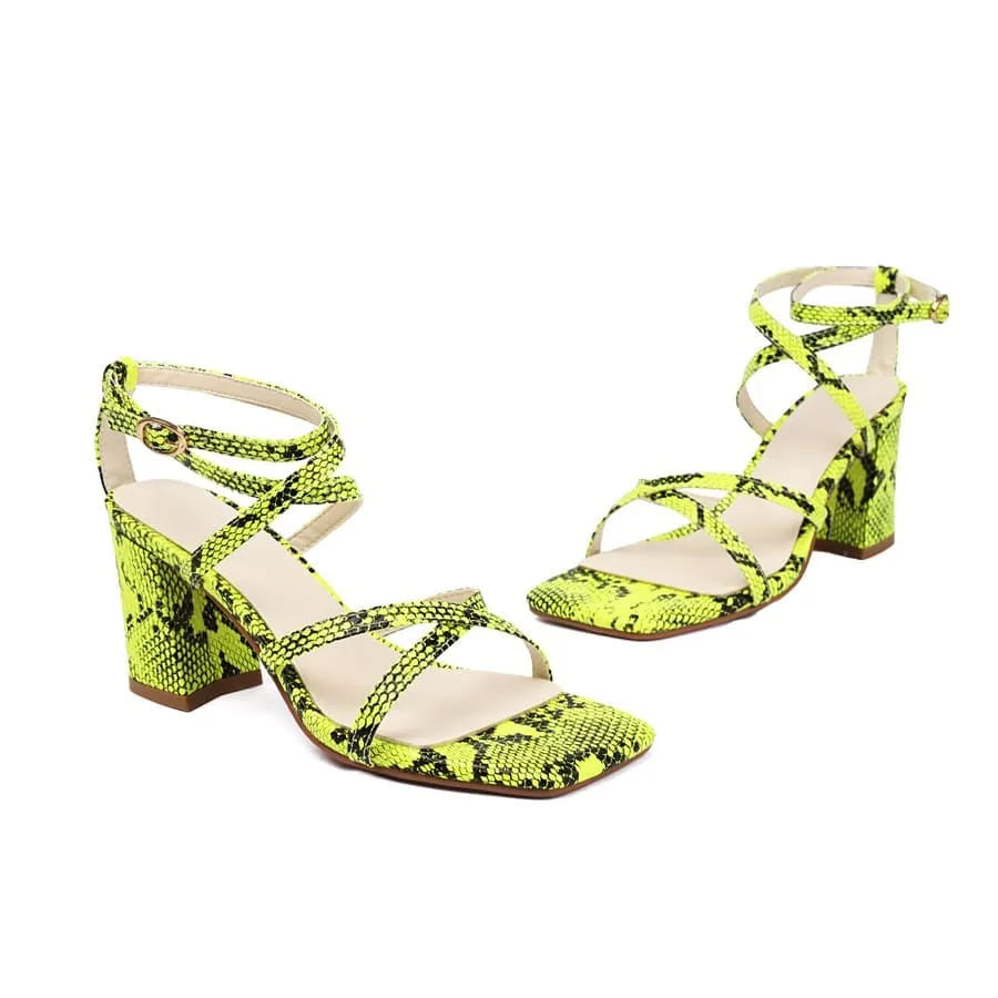 Square Toe 3'' Block Heel Ankle Strap Sandals