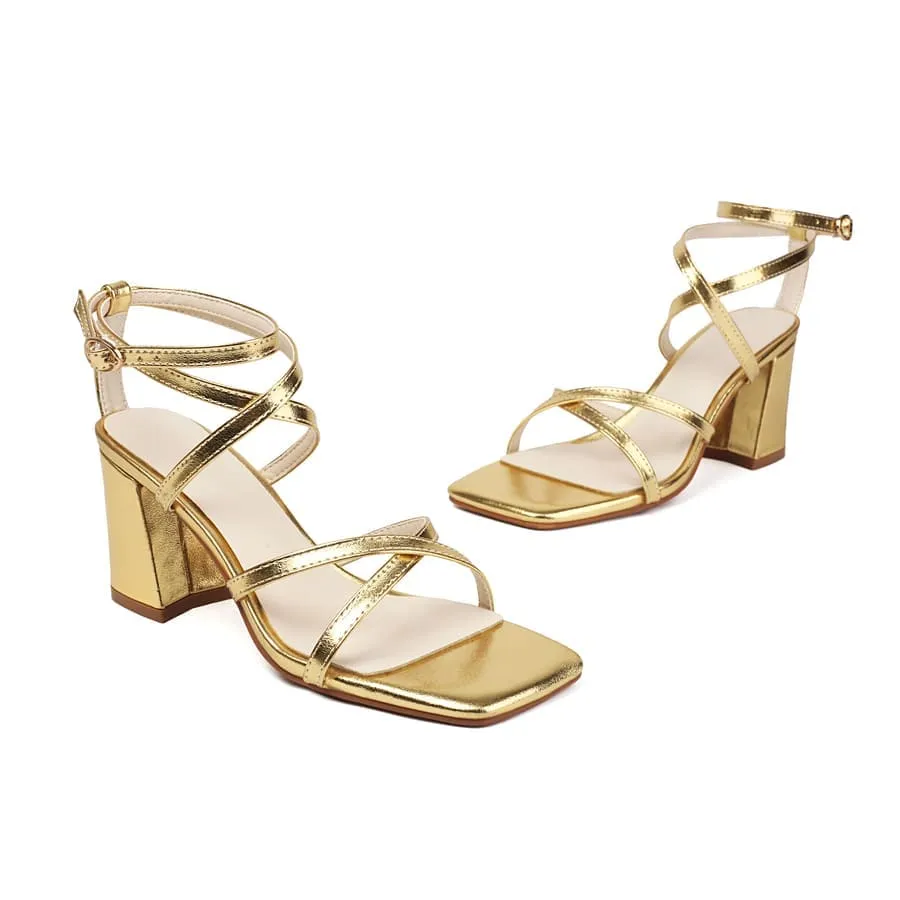 Square Toe 3'' Block Heel Ankle Strap Sandals