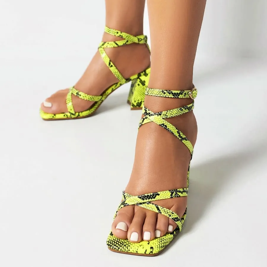 Square Toe 3'' Block Heel Ankle Strap Sandals