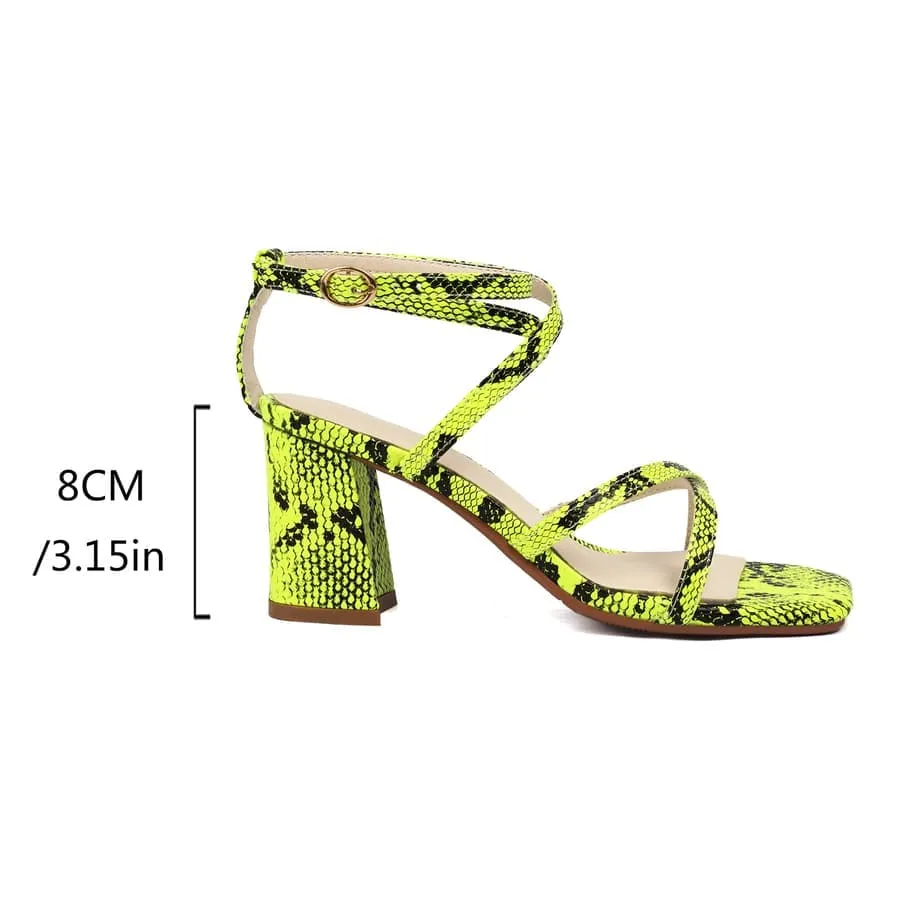 Square Toe 3'' Block Heel Ankle Strap Sandals