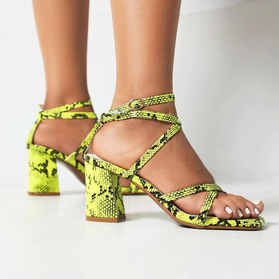 Square Toe 3'' Block Heel Ankle Strap Sandals
