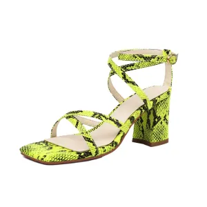 Square Toe 3'' Block Heel Ankle Strap Sandals