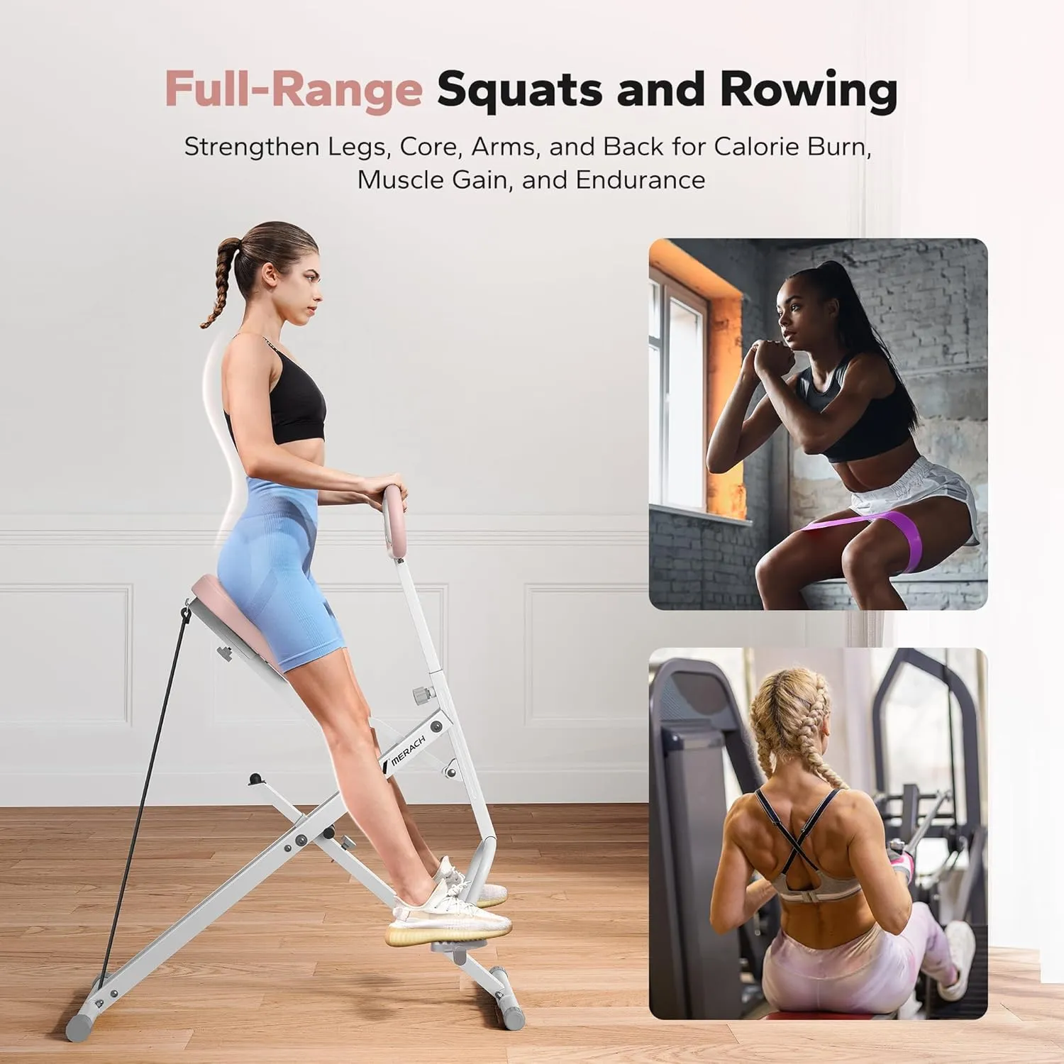 Squat Machine, MERACH R07 2 in 1 Squat Rowing Machine, Easy Setup & Foldable Exercise Equipment, Glute Trainer Machine, Glutes & Leg Home Workout Machine
