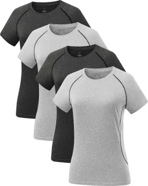 Star Vibe 4 Pack Women's Compression Shirt Short Sleeve Workout Tops Dry Fit Athletic Baselayer Gym Yoga Running T-Shirt