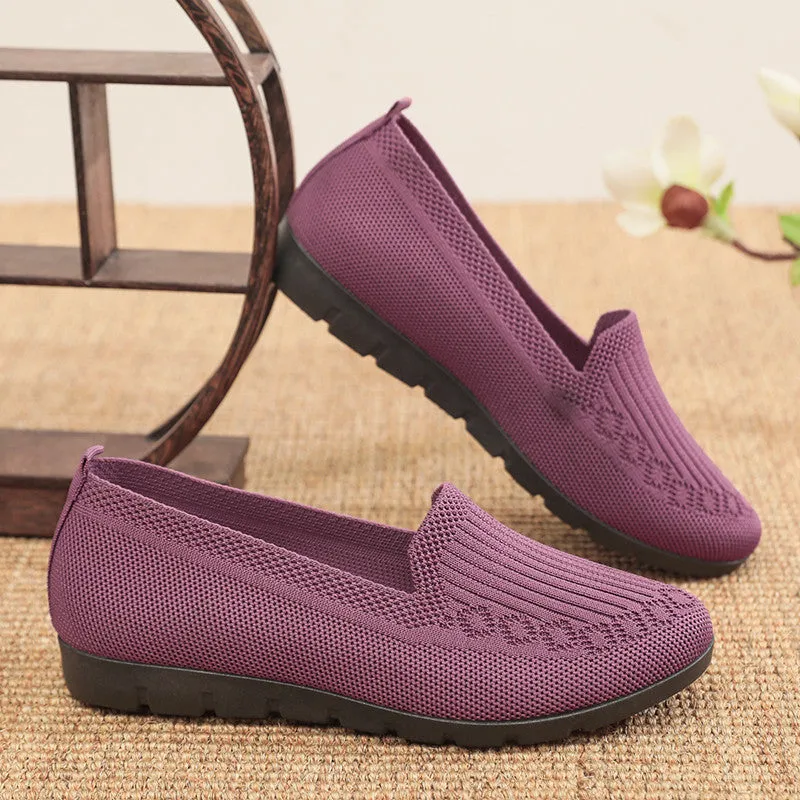 storexq Spring and Summer Old Beijing Cloth Shoes Women's Shoes Breathable Flyknit Mesh Shoes Non-Slip Flat Middle-Aged and Elderly Mom Shoes Shallow Mouth Pumps