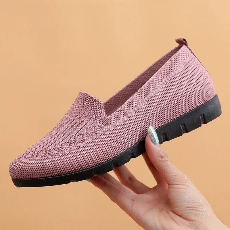 storexq Spring and Summer Old Beijing Cloth Shoes Women's Shoes Breathable Flyknit Mesh Shoes Non-Slip Flat Middle-Aged and Elderly Mom Shoes Shallow Mouth Pumps
