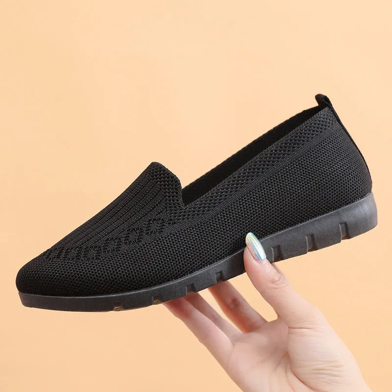 storexq Spring and Summer Old Beijing Cloth Shoes Women's Shoes Breathable Flyknit Mesh Shoes Non-Slip Flat Middle-Aged and Elderly Mom Shoes Shallow Mouth Pumps