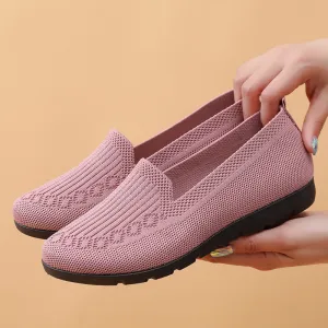 storexq Spring and Summer Old Beijing Cloth Shoes Women's Shoes Breathable Flyknit Mesh Shoes Non-Slip Flat Middle-Aged and Elderly Mom Shoes Shallow Mouth Pumps