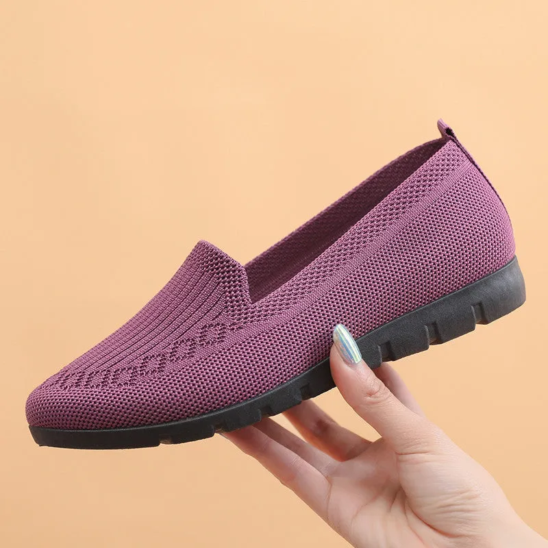 storexq Spring and Summer Old Beijing Cloth Shoes Women's Shoes Breathable Flyknit Mesh Shoes Non-Slip Flat Middle-Aged and Elderly Mom Shoes Shallow Mouth Pumps