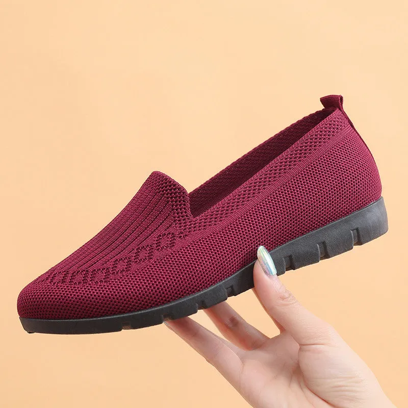 storexq Spring and Summer Old Beijing Cloth Shoes Women's Shoes Breathable Flyknit Mesh Shoes Non-Slip Flat Middle-Aged and Elderly Mom Shoes Shallow Mouth Pumps