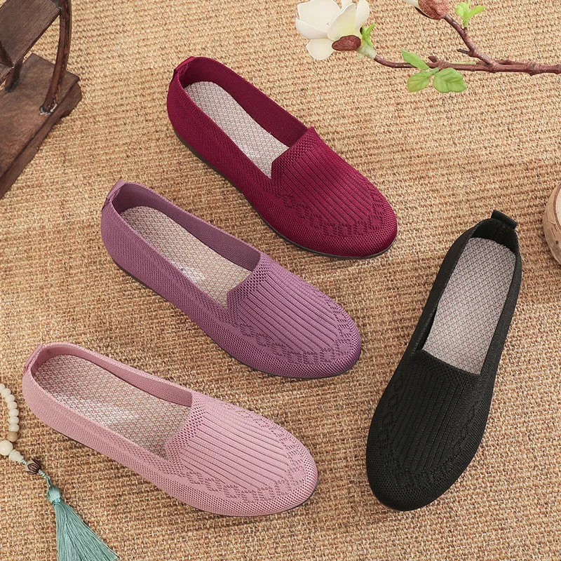 storexq Spring and Summer Old Beijing Cloth Shoes Women's Shoes Breathable Flyknit Mesh Shoes Non-Slip Flat Middle-Aged and Elderly Mom Shoes Shallow Mouth Pumps
