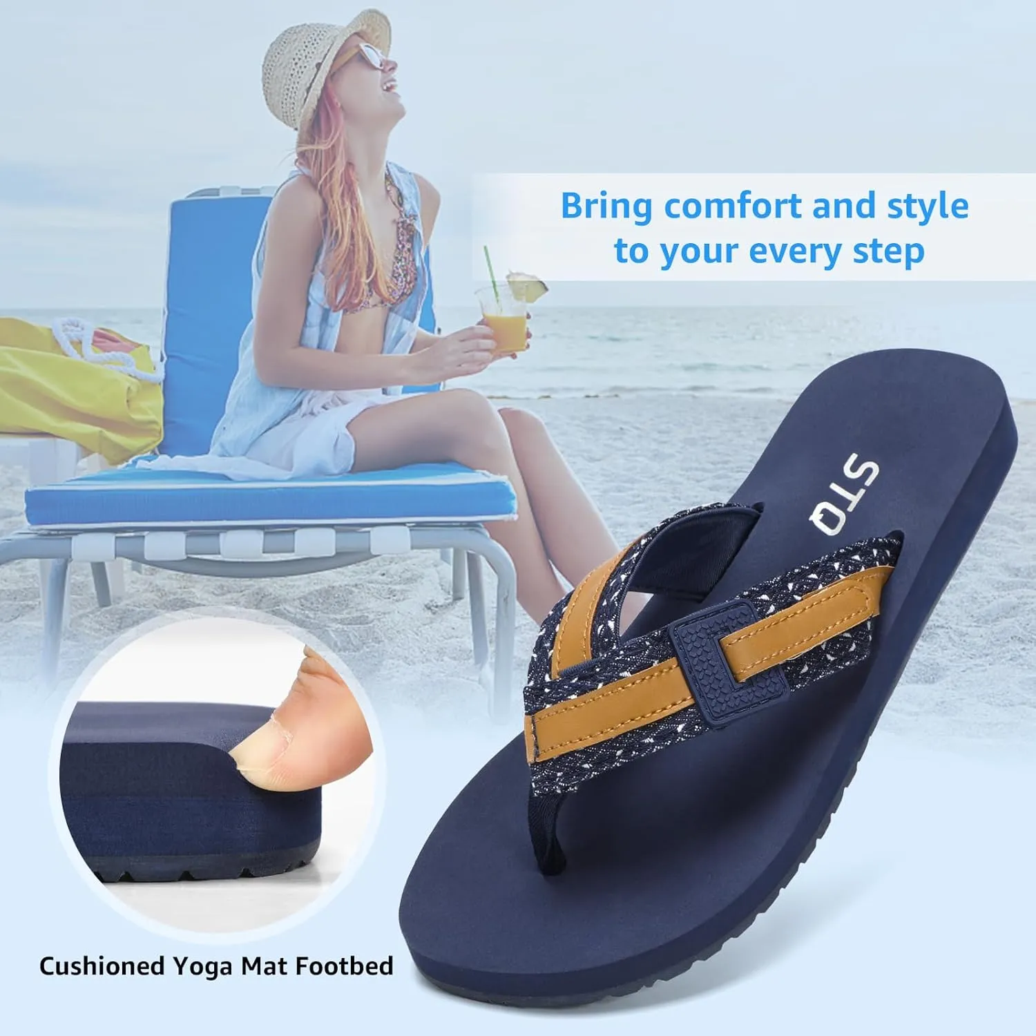 STQ Orthopedic Flip Flops for Women丨Beach Sandals with Arch Support for Plantar Fasciitis Relief