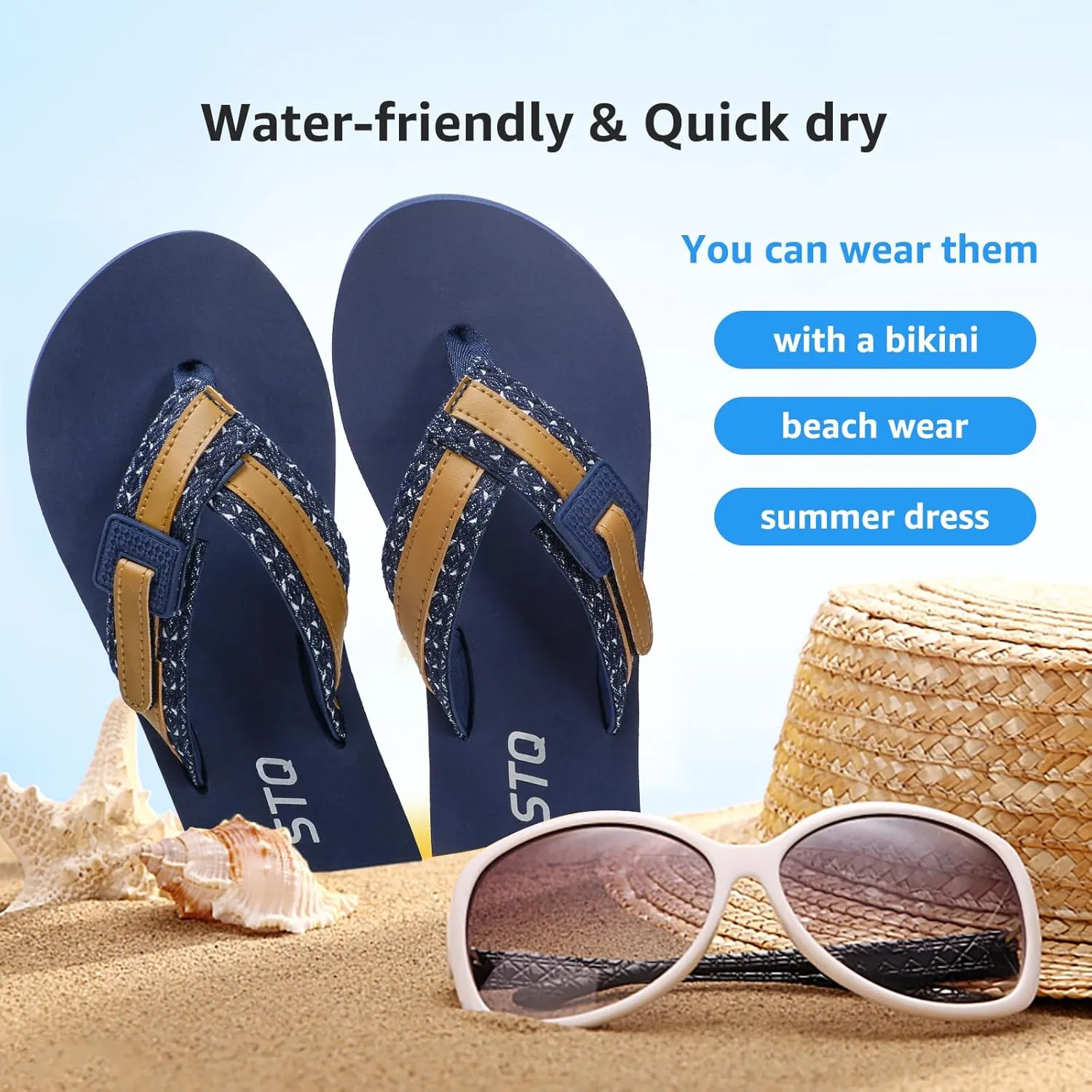 STQ Orthopedic Flip Flops for Women丨Beach Sandals with Arch Support for Plantar Fasciitis Relief