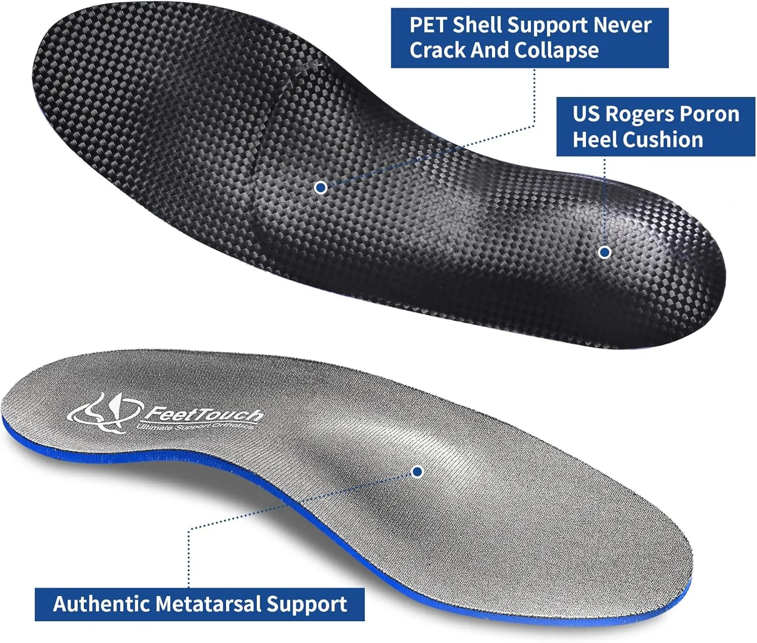 Strong Arch Support Orthotics for Metatarsalgia Morton's Neuroma,Ball of Foot Pain Relief Inserts Plantar Fasciitis Flat Feet with Poron Heel Cushion Grey