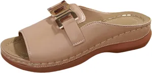 Summer Sandals for Women Open Toe Orthopedic Wedge Sandal with Arch Support Adjustable Buckle Slip On Beach Slides