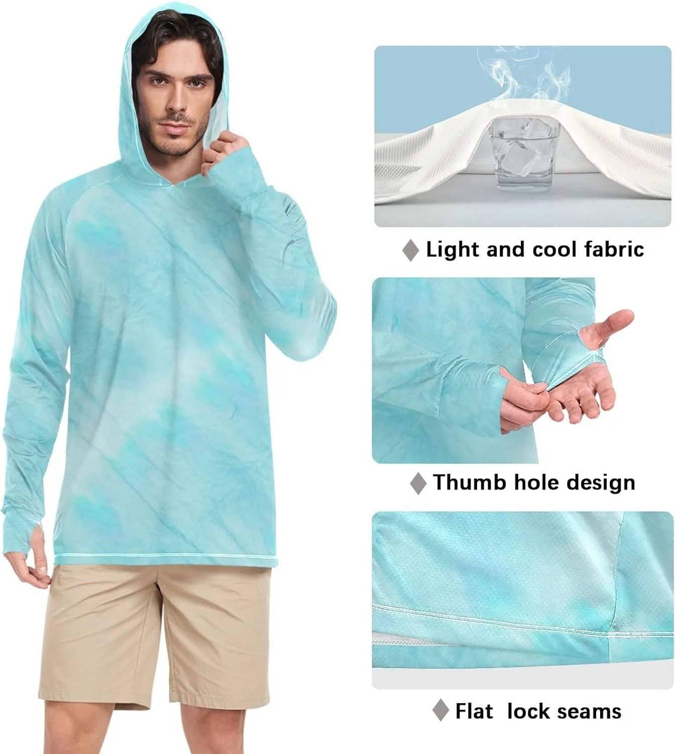 Sun Protection Hoodies Long Sleeve Fishing Shirt UPF 50 Rash Guard with Hood Hooded Fishing Shirts Blue Pink