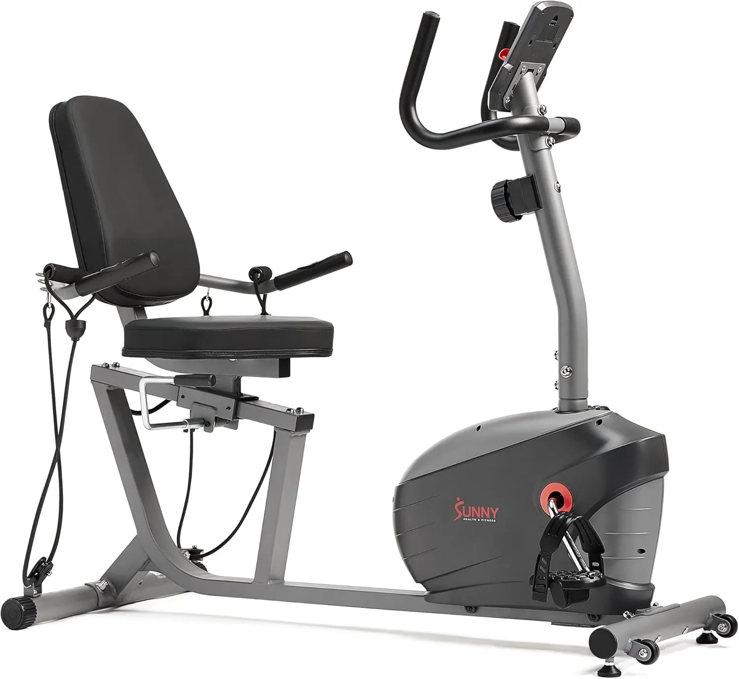 Sunny Health & Fitness Smart Indoor Recumbent Bike Trainer, Home Full Body Workout & Cardio Cycling Machine for Seniors, Free SunnyFit Bluetooth Connect, Optional Arm Exerciser Hand Cycle & Bands