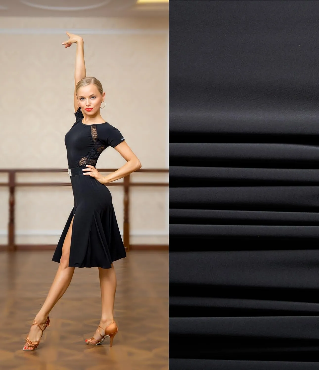 Superstar Series:G3044 Latin Ballroom Dance Professional lace Sides Split Swing Dress (Note: no Belt is Included)