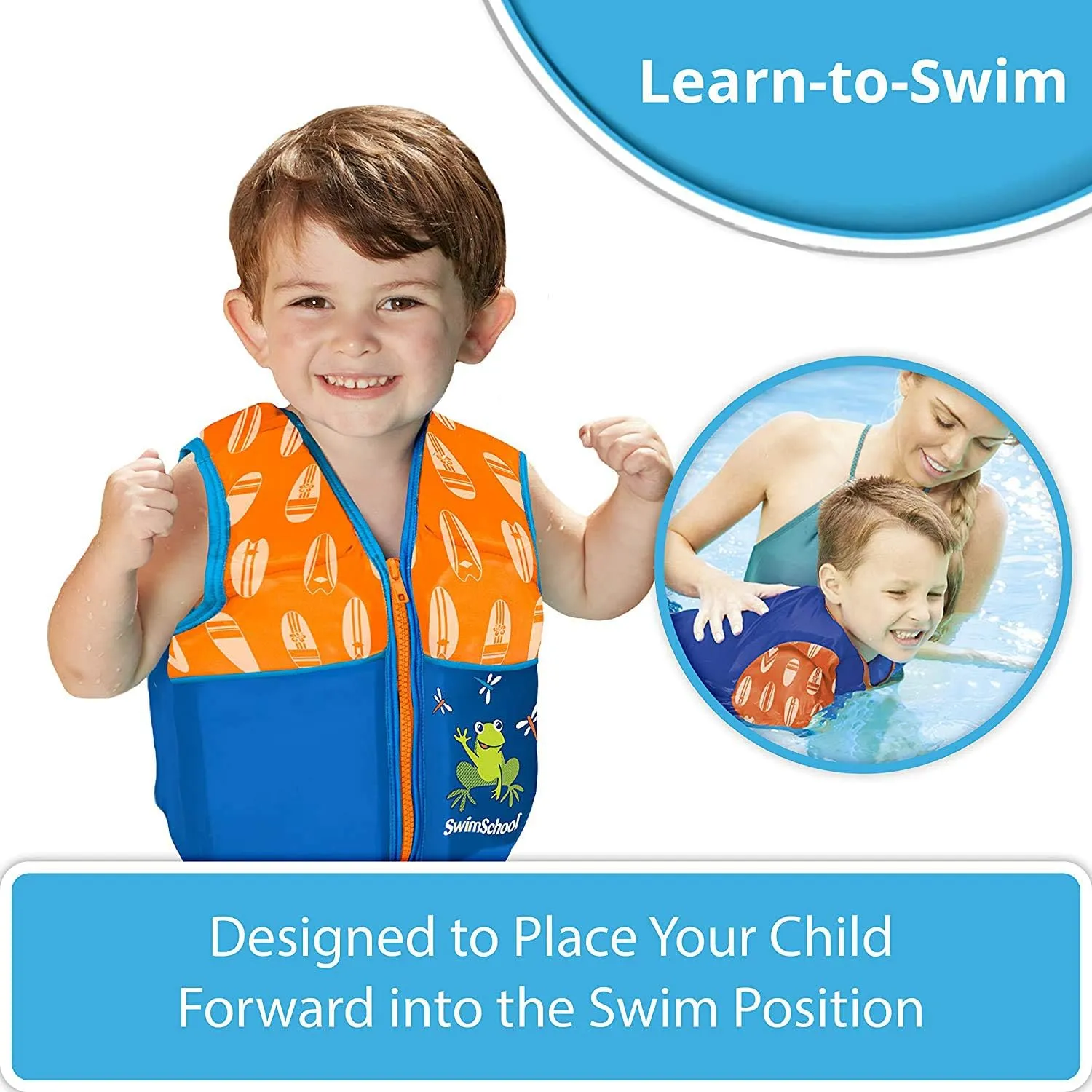 SwimSchool Kids Swim Trainer Vests for Toddlers Ages 2-6 – Boys/Girls – Multiple Colors/Styles – Learn to Swim Floaties